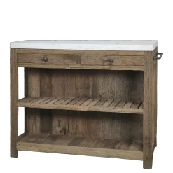 Vintage Kücheninsel Anrichtetisch Grimaud recyceltes Holz und Marmorplatte