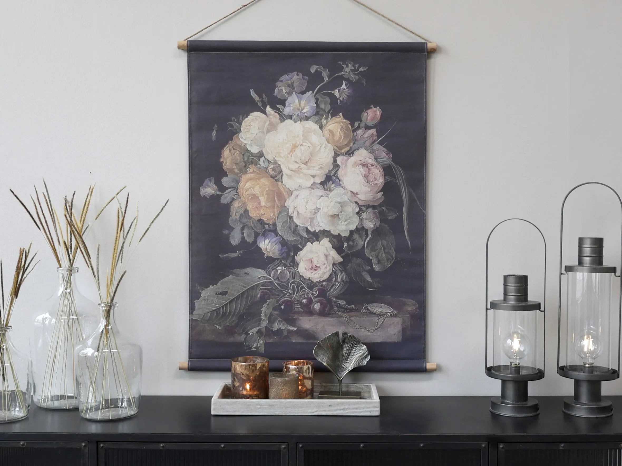 Vintage Leinwandbild Nelkenstrauß Französischer Blumendruck 100/80