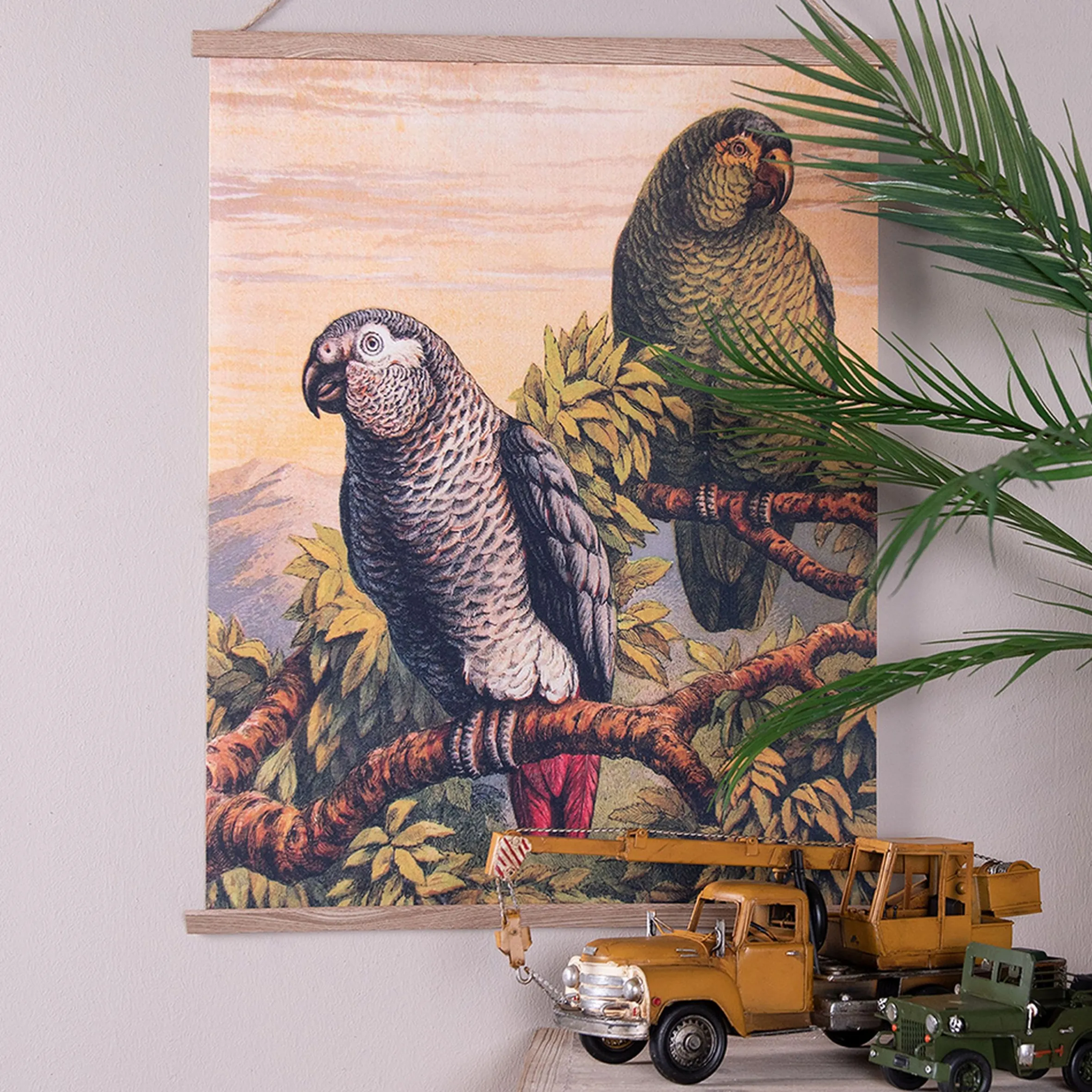 Vintage Leinwandbild Papageien Faunadruck 65/50 cm