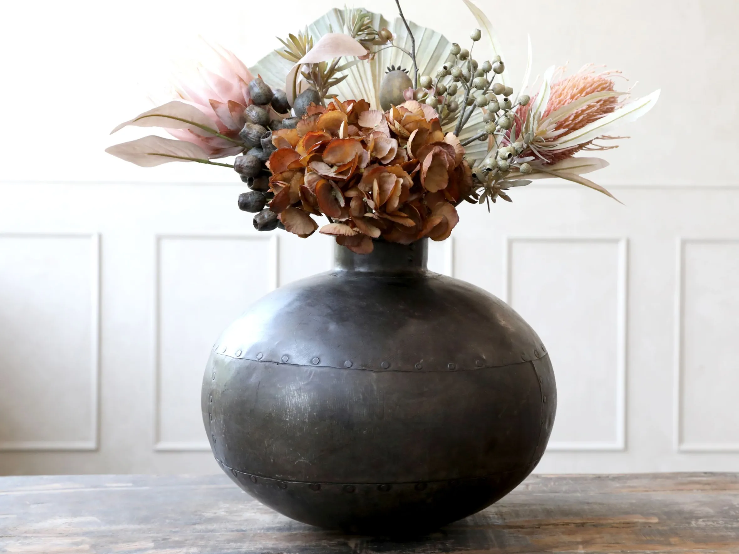 Vintage Metall Vase Antik Deko Vase Nieten