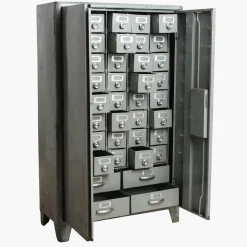 Vintage Metallschrank Büroschrank 44 Schubladen graugrün - Einzelstück