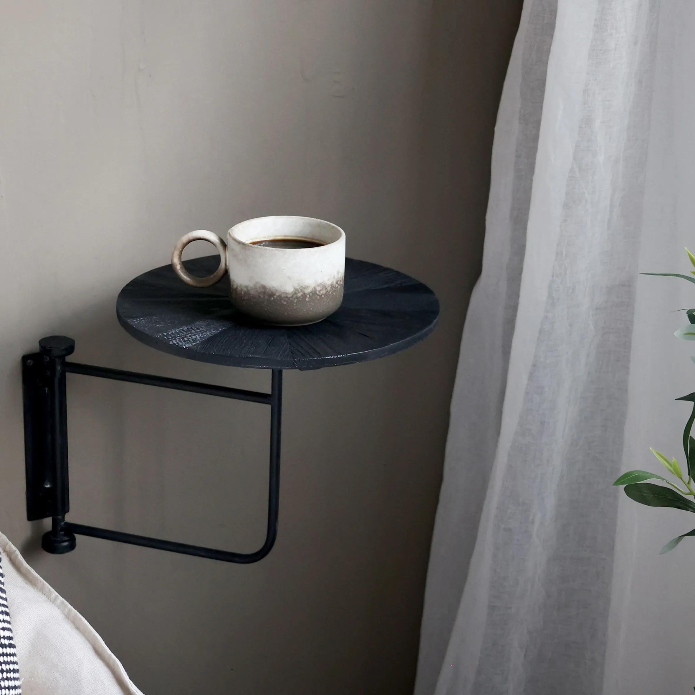 Vintage Wandtisch Nachttisch Schwarz Holz schwenkbar