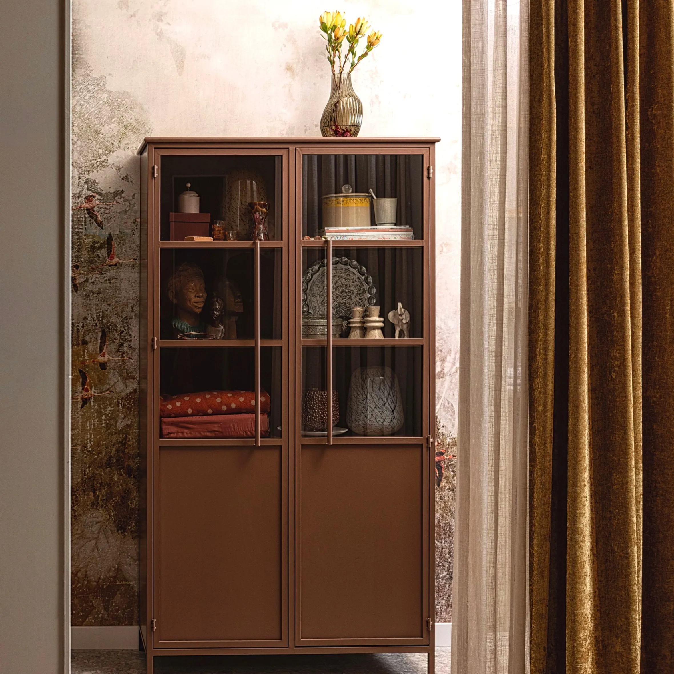 Vitrine Metallschrank Exhibit Industrial Metall / Glas Rotbraun 170