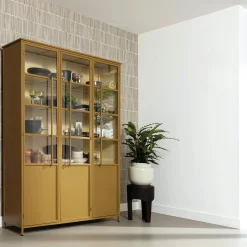 Vitrine Metallschrank Exhibit XL 3-türig Industrial Metall Glas Honiggelb