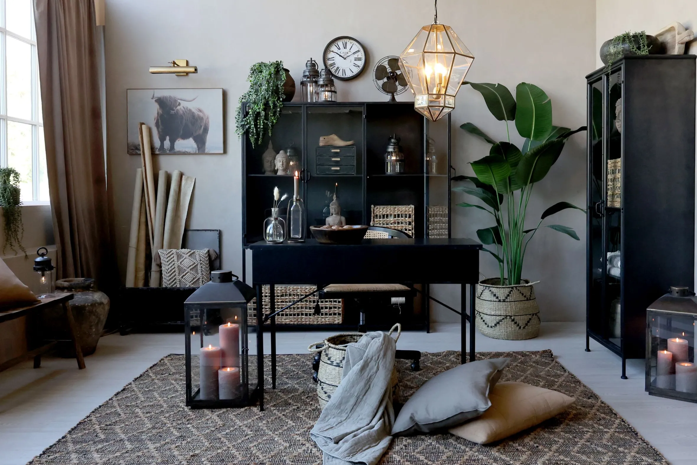 Vitrine Purist Vintage Industrial Metall/Glass Schwarz 180