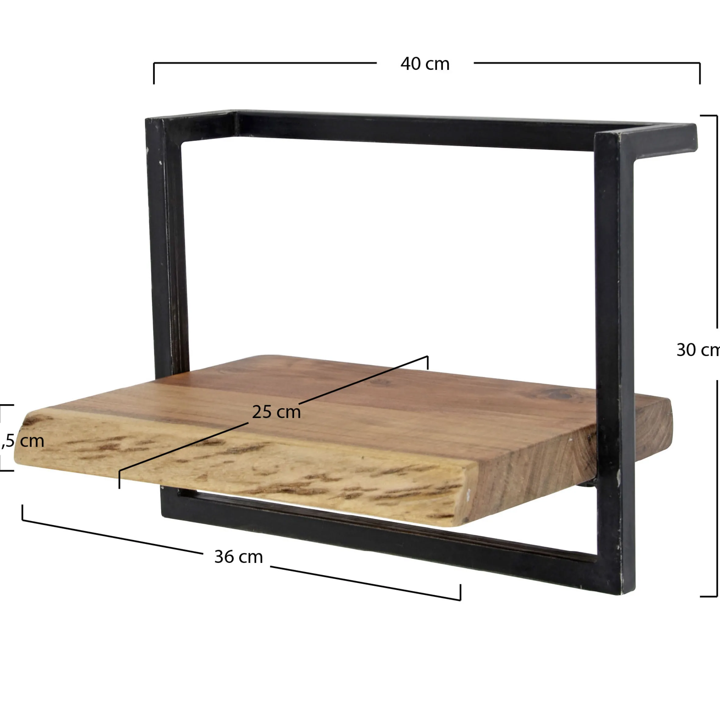 Wandregal Akazie Baumkante Edge Metall 30/40