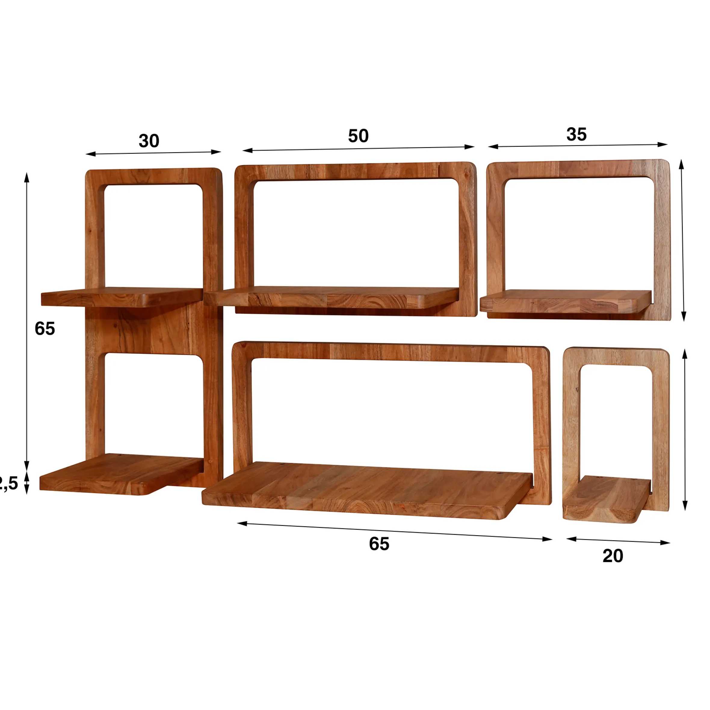 Wandregale 5er Set Curvy Akazie